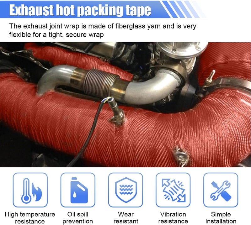 BDZMC 2" x 16 Ft Motorcycle Exhaust Heat Wrap Roll, Exhaust Manifold Heat Wrap Fiberglass Heat Shield Tape, Car Exhaust Tube Thermal Wrap Tape with 10 Stainless Locking Ties - Image 3